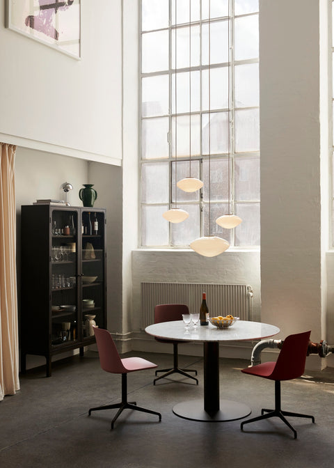 Trace SC88 Cabinet by &Tradition in Dark Stained Oak styled in dining area with In Between SK19 Table and Rely HW16 Chairs