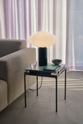 Sett LN11 End Table by &Tradition with Bianco Carrara Marble Top paired with Mist AP17 Table Lamp and Collect Glass SC78 in modern living space