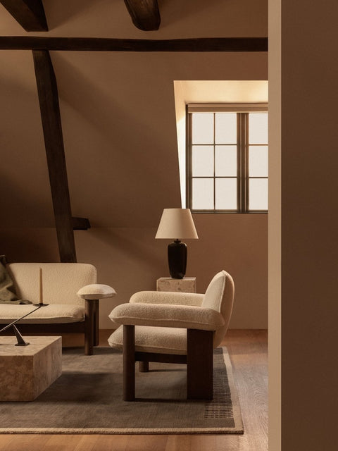 Audo Copenhagen Brasilia Lounge Chair, Low Back with the Interconnect Candle Holder and the Torso Table Lamp