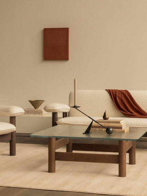 Audo Copenhagen Brasilia Lounge Table with the Interconnect Candle Holder and the Brasilia Sofa