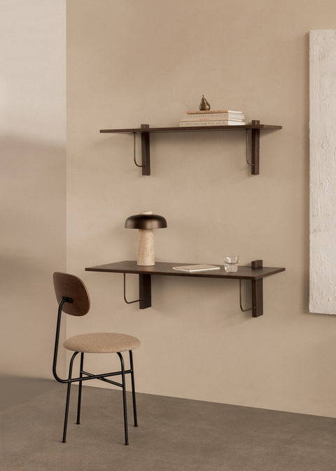 wall mounted dark oak desk with co-chair by audo copenhagen 