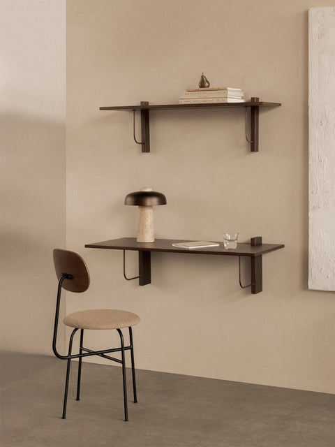 Audo Copenhagen Corbel Shelf, Large with the Afteroom Dining Chair and the Reverse Table Lamp