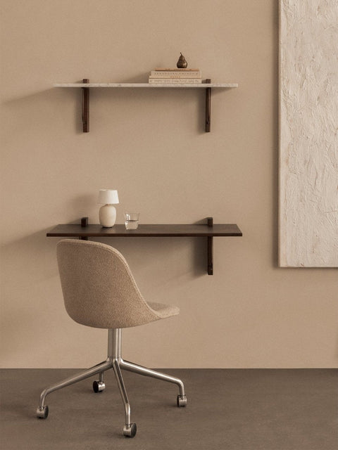 Audo Copenhagen Corbel Shelf, Large with the Harbour Side Chair and the Torso Table Lamp