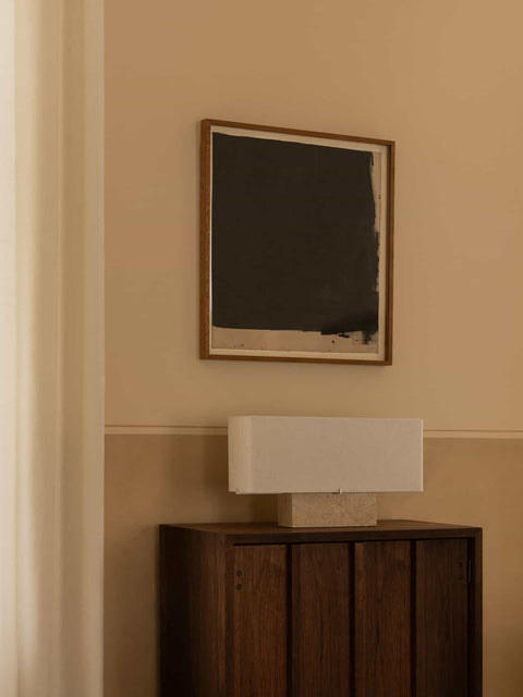 Audo Copenhagen Nonna Table Lamp, Travertine in a styled interior