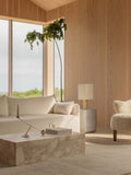 Audo Copenhagen Nonna Table Lamp, Travertine with the Ingeborg Lounge Chair and the Offset Sofa