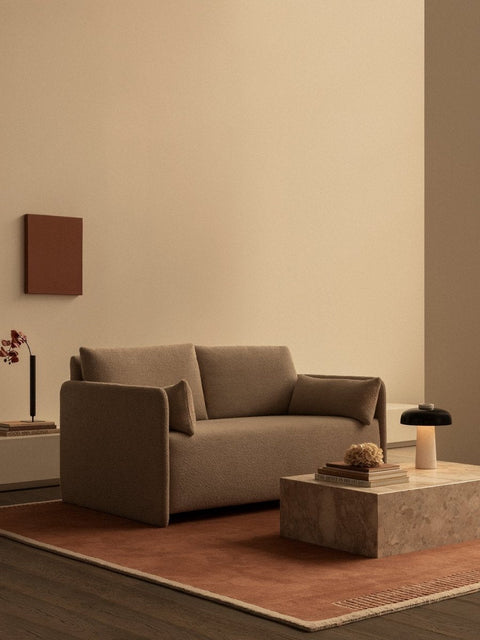 Audo Copenhagen Offset Sofa Bed with the Reverse Table Lamp and the Plinth Low