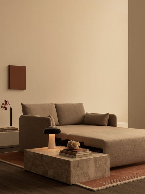 Audo Copenhagen Offset Sofa Bed with the Reverse Table Lamp and the Plinth Low