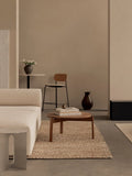 Audo Copenhagen Co Counter Chair, Upholstered, minimalist living room with an Eave Modular Sofa, a Passage Lounge Table, and a Co Counter Chair at a Harbour Column Table