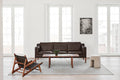 Mogensen 2213 three seater in chocolate leather paired with the Spanish Chair and a modern coffee table