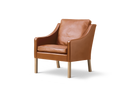 Borge Mogensen 2207 lounge chair in russet brown leather on oak legs three quarter view Fredericia Canada