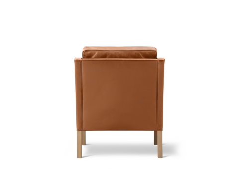 Borge Mogensen 2207 armchair back view in russet brown leather with oak legs by Fredericia