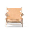 Hunting chair by borge mogensen for fredericia furniture finished in natural saddle leather and soap oak