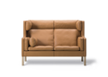 Borge Mogensen 2292 two seat high back sofa in brown leather with oak legs, front view