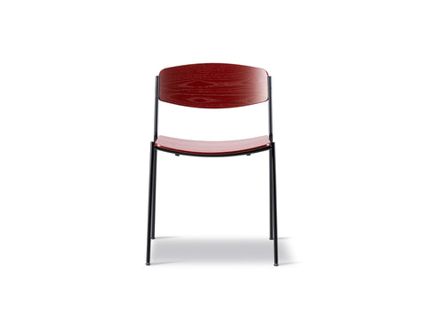 lynderup chair with metal base and in deep red finish by borge mogensen for fredericia furniture