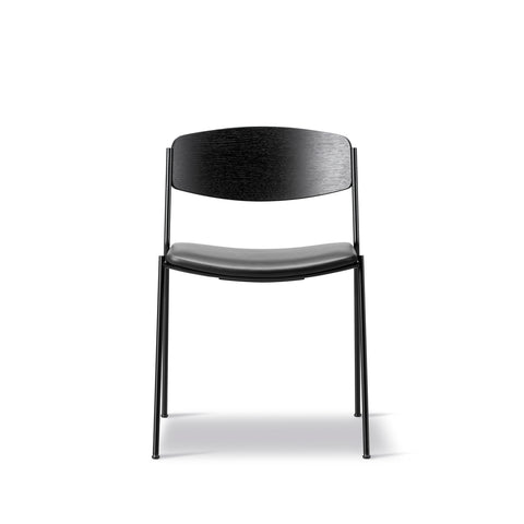 Børge Mogensen BM3081 Chair by Fredericia in black oak with black leather seat and slim black metal legs, front angle.
