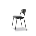 BM3081 Chair showing slim steel frame, contoured oak backrest, and padded black leather seat.