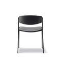 BM3081 Chair with upholstered black leather seat and curved oak backrest, designed for modern dining and contract use.