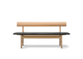 Mogensen 3171 bench front view, soaped oak frame with black leather seat, Fredericia product image on white