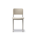 Fredericia Plan Chair front view in Hallingdal 220 light beige upholstery with brushed chrome legs