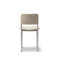 Fredericia Plan Chair back view in Hallingdal 220 light beige upholstery with brushed chrome frame