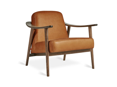 baltic chair by gus modern in Tucson Sienna leather and walnut frame 