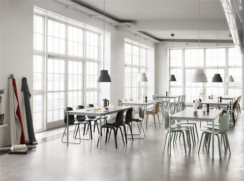 scandinavian office design with furniture and lighting from muuto