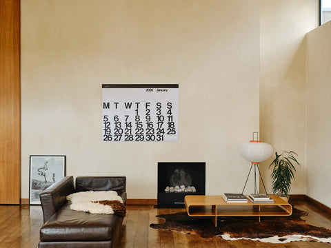 2026 Stendig Calendar displayed in a contemporary living space with neutral walls