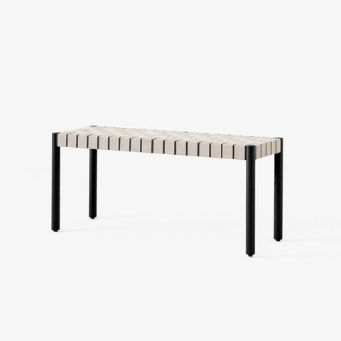 Betty TK4 Bench by &Tradition in black oak with light linen webbing on white background