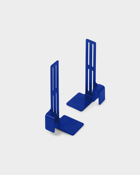 Pedestal Box Mount in Ultra Marine, adjustable media device mount, seen from a second angle on a stand bar