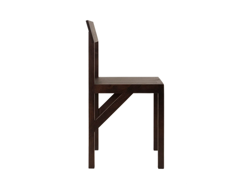 Frama Bracket Chair in Dark Brown Ash, side profile of the dark ash chair showing the bracket strut running to the front leg