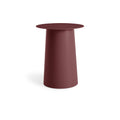 Circula Tall Side Table by Blu Dot in burgundy powder-coated aluminum, front view