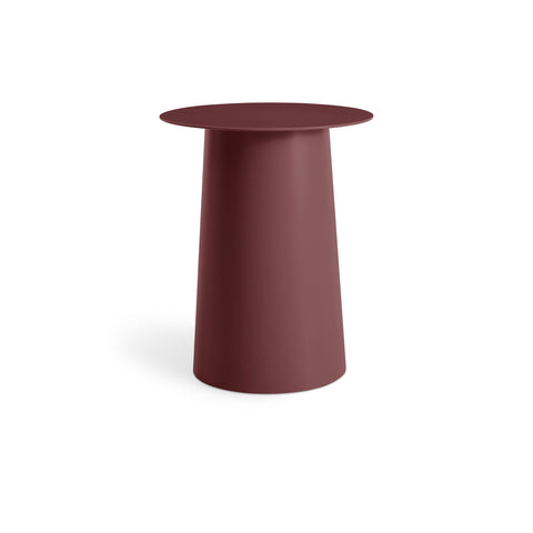 Circula Tall Side Table by Blu Dot in burgundy powder-coated aluminum, front view