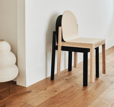 Stackable Cleo Chairs by Edits Furniture in natural oak and black finish