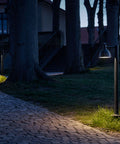 bollard lamp lighting up pathway to house by louis poulsen