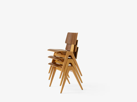 Stacked Daystak RD1 Side Chairs by &Tradition in beech and walnut – functional Danish design