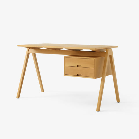 Daystak RD3 Desk by &Tradition in solid beech, featuring dual drawers and clean Scandinavian lines designed by Robin Day.