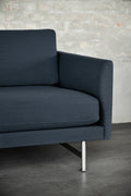 scandinavian sofa with blue fabric and chrome legs by fredericia furniture 