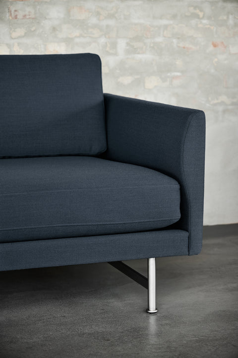 scandinavian sofa with blue fabric and chrome legs by fredericia furniture 