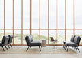 Fredericia Spine Lounge Sofa in black leather with black base shown in a Scandinavian lounge setting