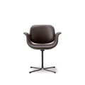 Fredericia Flamingo Chair front view in brown leather on black swivel four star base, Danish modern dining armchair
