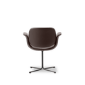 Fredericia Flamingo Chair rear view, brown leather shell with curved arms on black swivel four star base