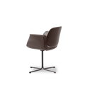 Fredericia Flamingo Chair side rear angle in brown leather, winged arms on minimalist four star pedestal base