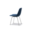 Side profile of Eyes 4-Leg Tube Base chair by Fredericia in blue fabric with tubular steel legs