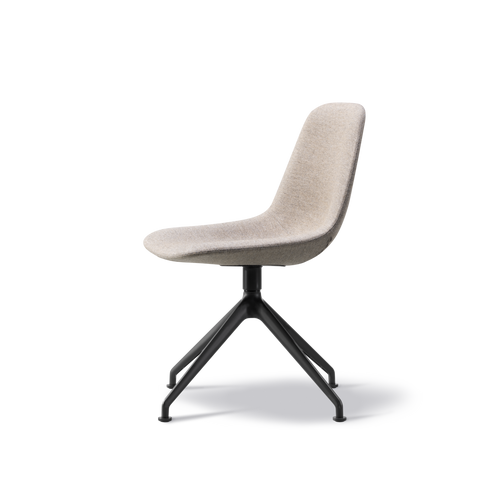 Eyes Swivel Chair with X-base, showing slim profile, upholstered seat, and angled black base.
