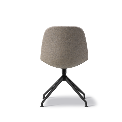 Eyes Swivel Chair with X-base, upholstered backrest in grey fabric, with sturdy black base.