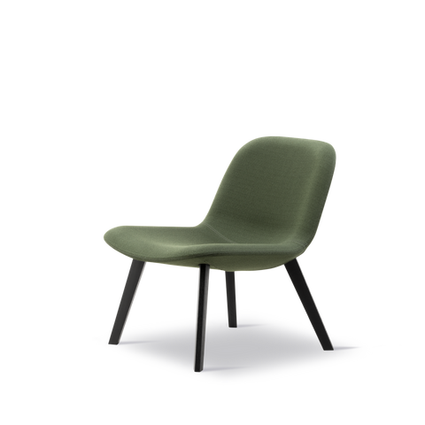 Eyes Lounge Chair by Fredericia green upholstery with black oak legs three quarter angle studio view