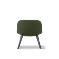 Back view of Fredericia Eyes Lounge Chair green fabric shell with black oak legs Danish modern lounge chair