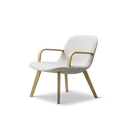 Fredericia Eyes Lounge Chair in light grey with bent oak arms and oak legs, three quarter view, Scandinavian modern armchair