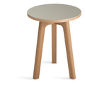 Blu Dot Apt Tall Side Table with putty linoleum top and white oak base on white background