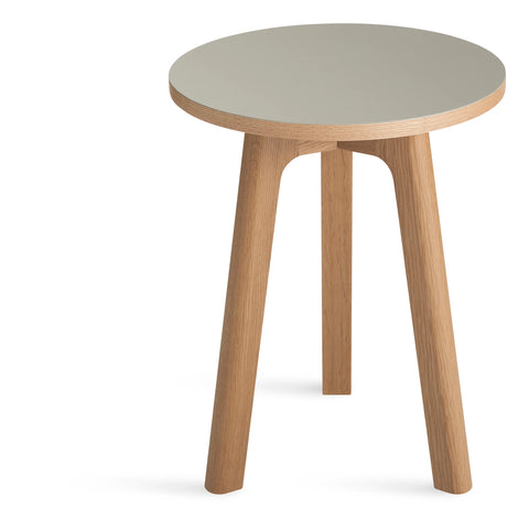Blu Dot Apt Tall Side Table with putty linoleum top and white oak base on white background